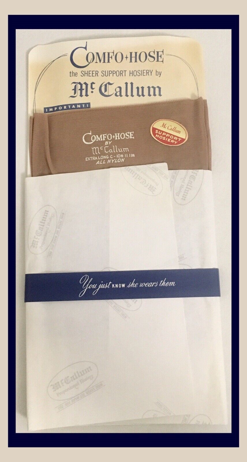 Vtg McCallum COMFO-HOSE Stockings – CHAMPAGNE EX LONG 10 ½-11-11 ½ » XL – IN BOX