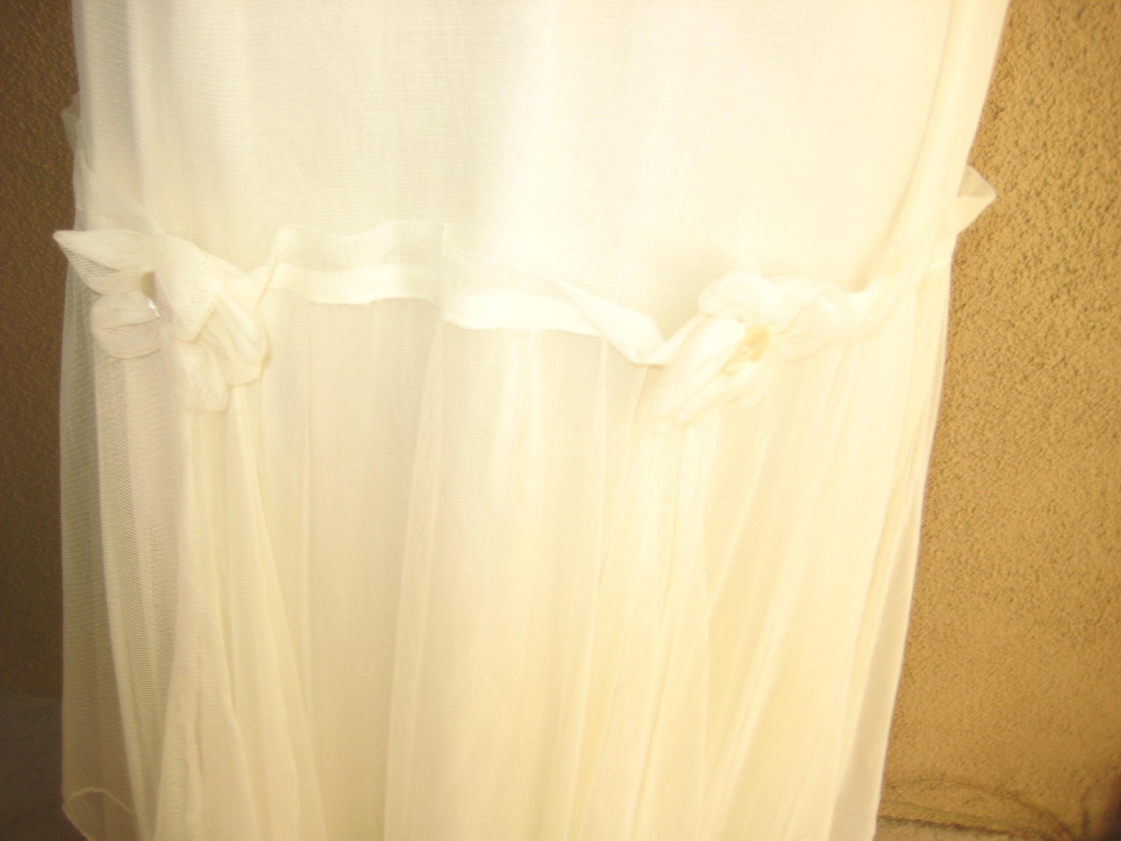 Vintage April Cornell ivory mesh overlay drop waist handkerchief hem dress M