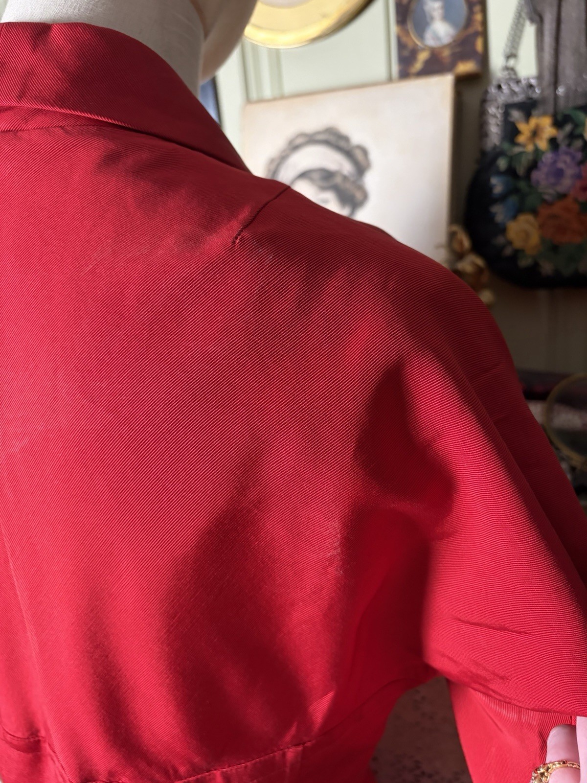 Vintage 1950s Bright Red Rayon Faille Tailored Fit And Flare Dress