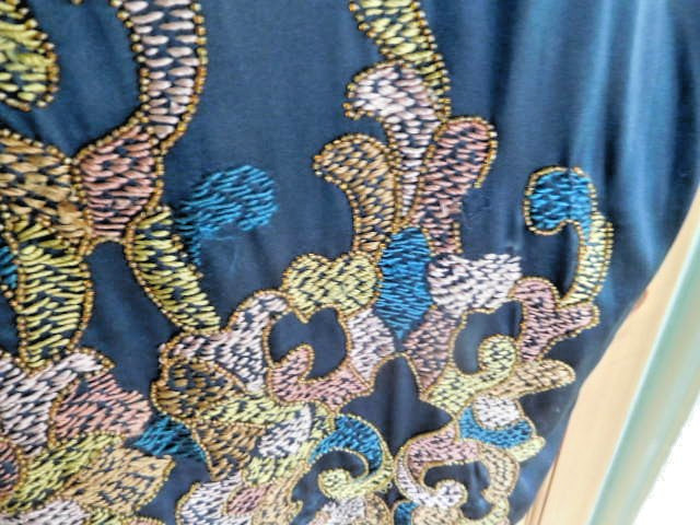 Hand embroidered Home Made Antique Black kimono style Robe ~ FREE SHIPPING~