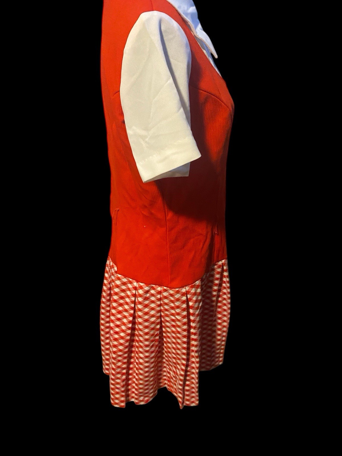Vintage Stockton 70s Dress Red White Plaid Collar/ Mindi Dress. Size M-L.