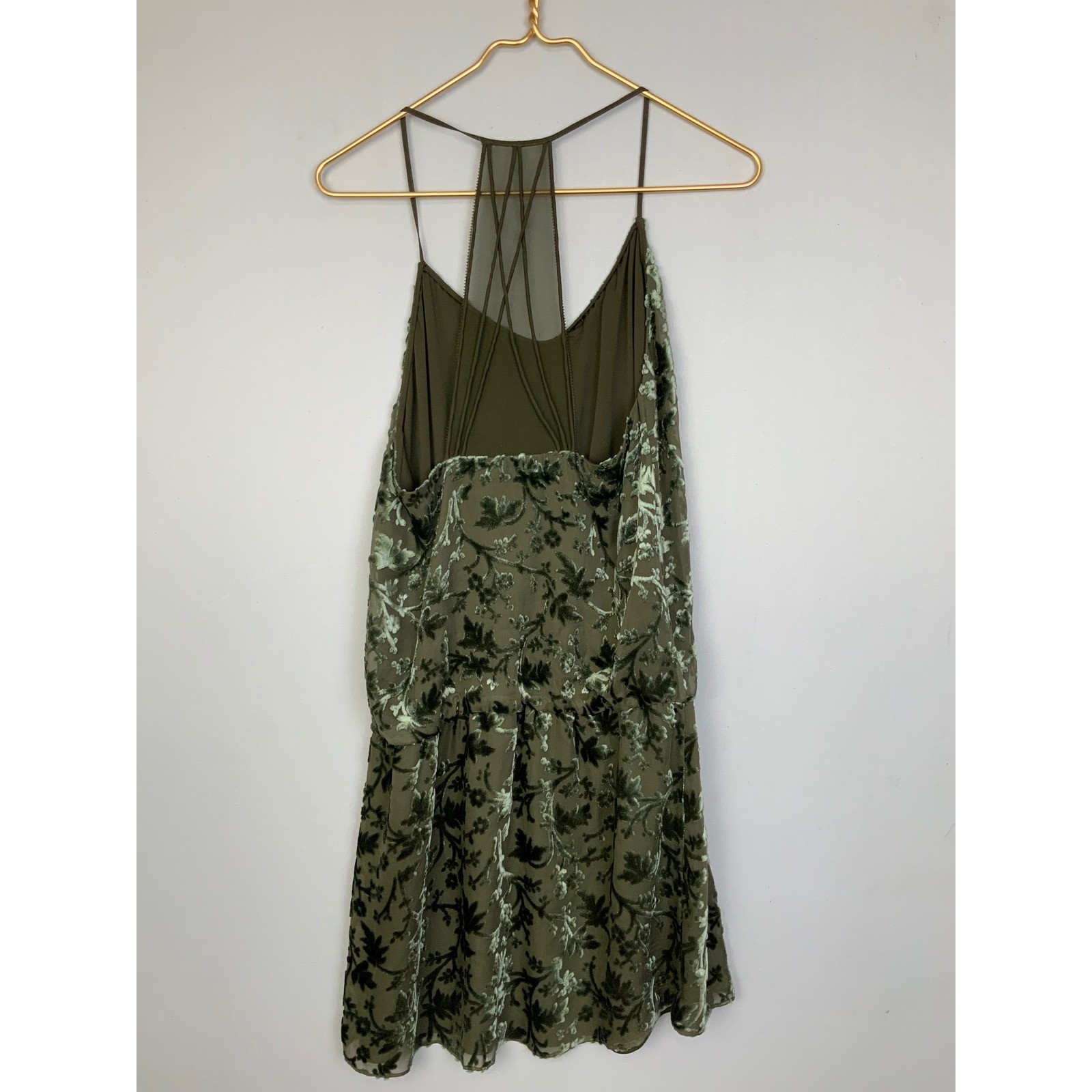 NWT Haute Hippie Small Silk Olive Green Velvet Burnout Strappy Back Mini Dress