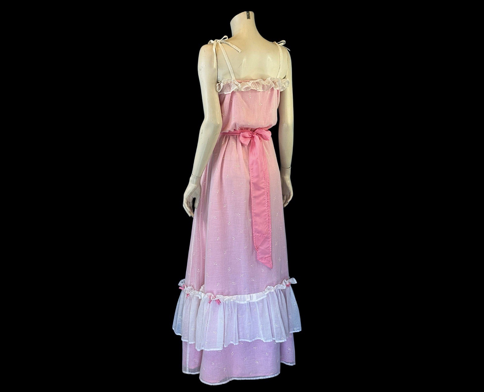 1970s Pink Prairie Ruffle Maxi Sundress | Romantic Cottagecore | XS S