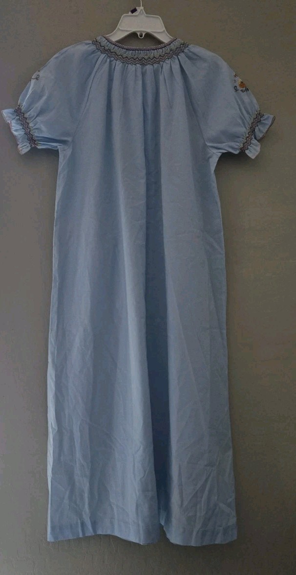 Vintage Peacock House Dress Blue Hand Embroidered Floral Smocked Pockets Size 38