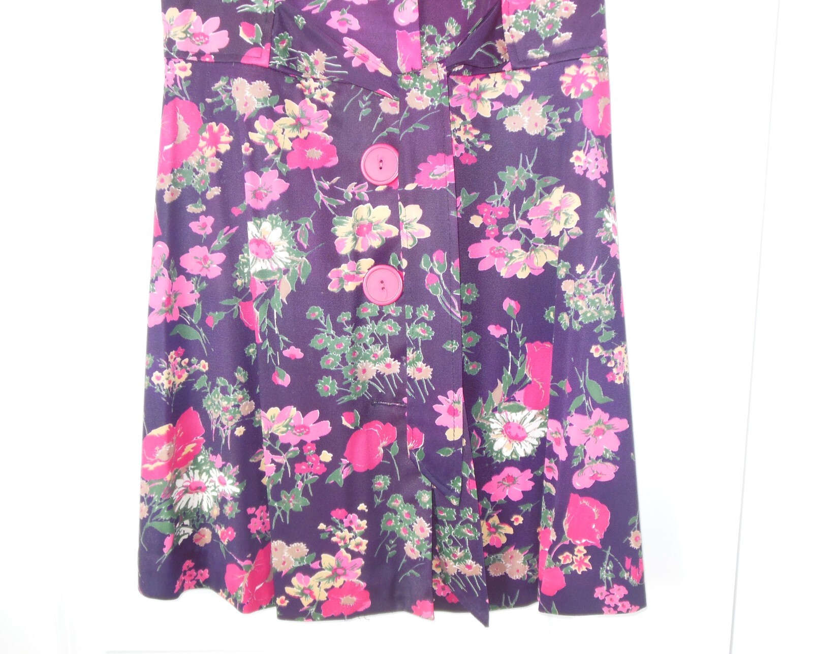 Vintage Floral Dress sz ~S Large Collar Button Front w Belt 60&rsquo;s 70&rsquo;s Sleeveless