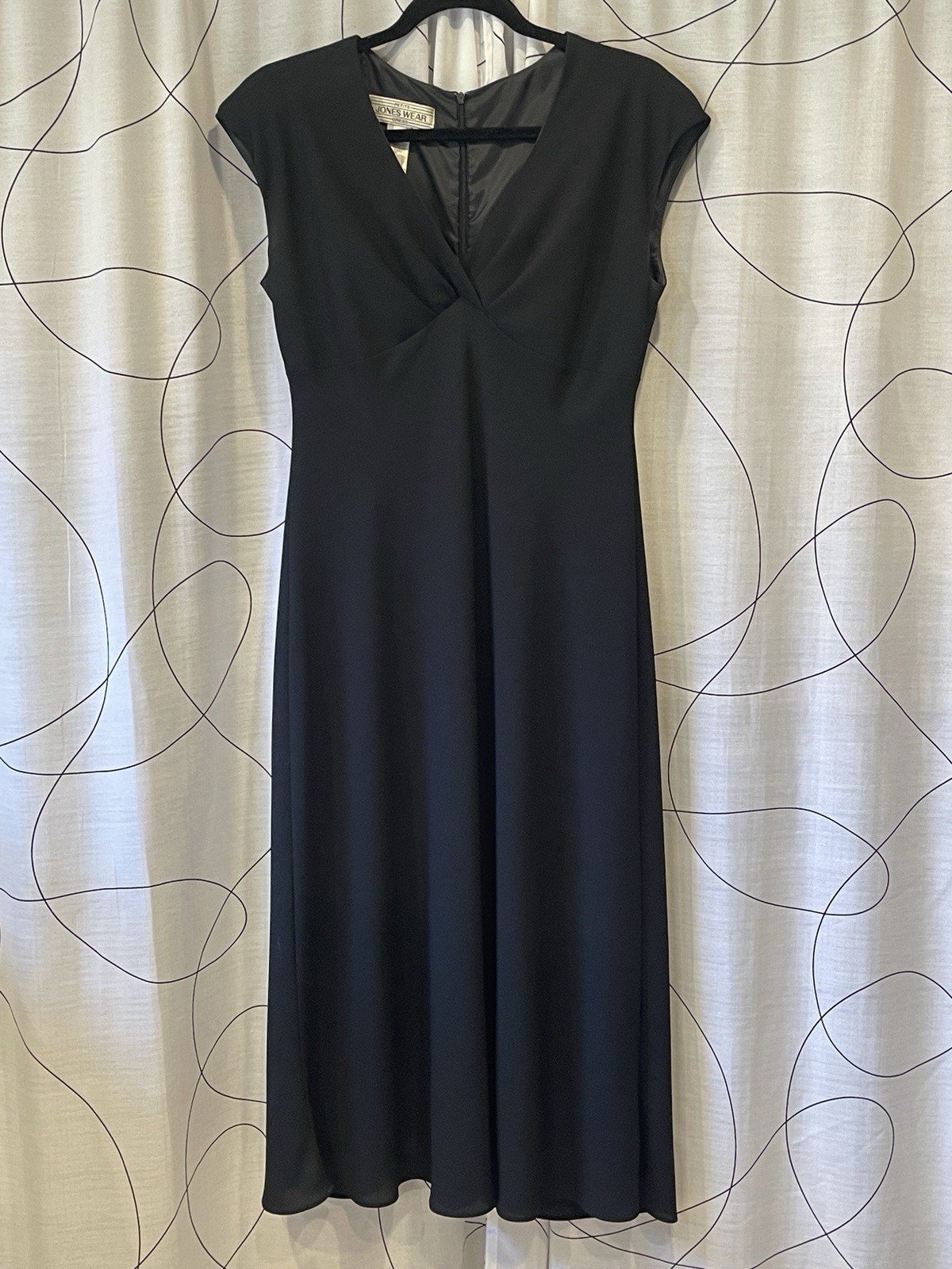 90s Vintage Jones Wear Black Midi Dress Sheath Formal Business Women’s Size 14P