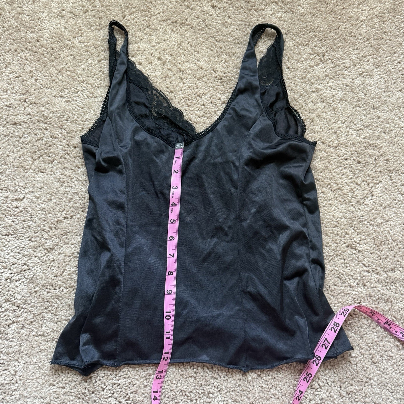 Peter Pan Black Nylon Lace Trim Slip Lingerie Top Size L Regular 13in