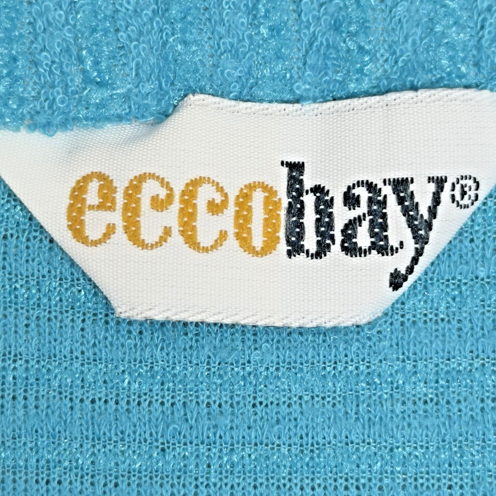 VTG Eccobay Cap Sleeve Johnny Collar Tank Turquoise Blue Poly Knit Sz Large