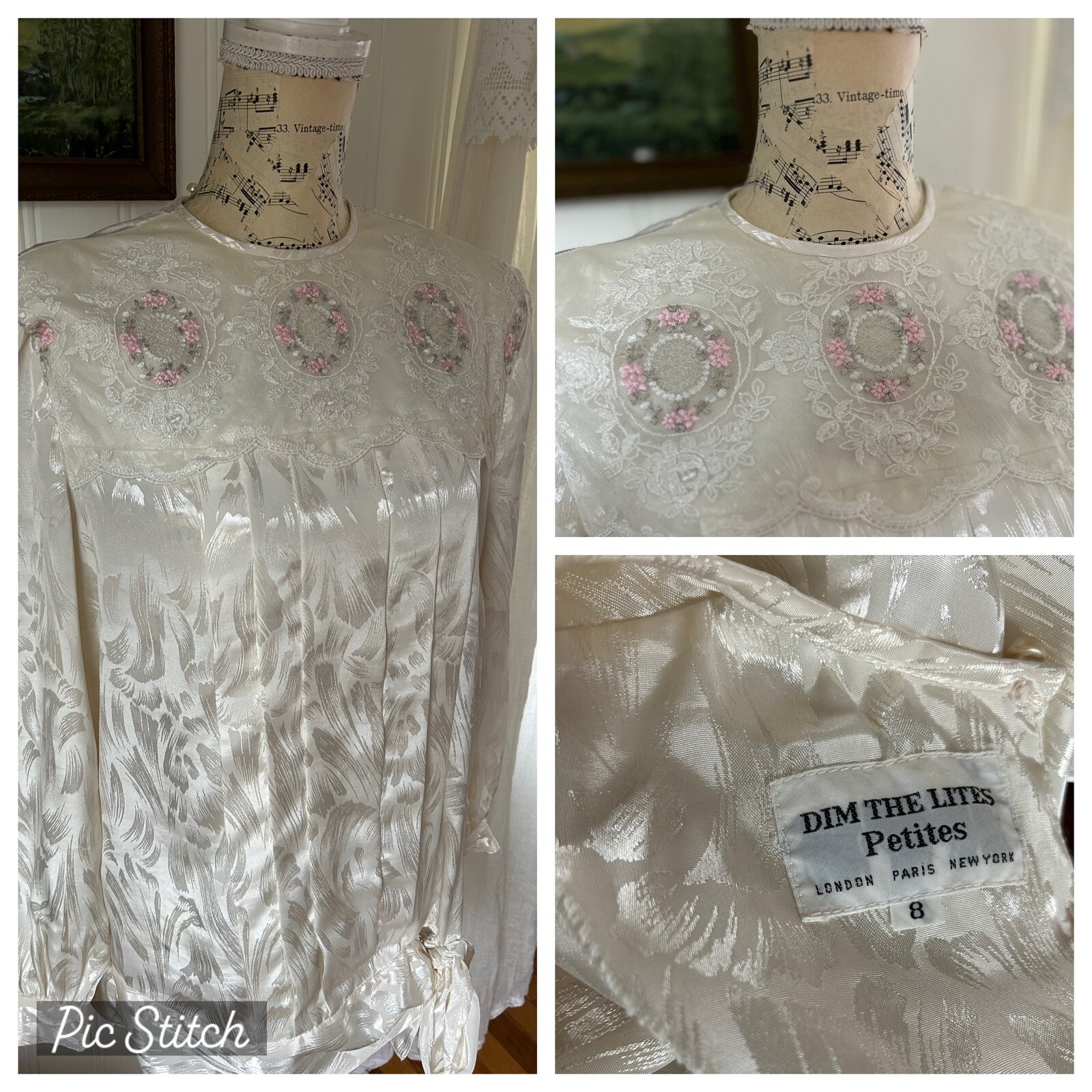 Vtg 70 Victorian Prairie Lace Blouse Gunne Sax Style Dropped Waist Gatsby roses