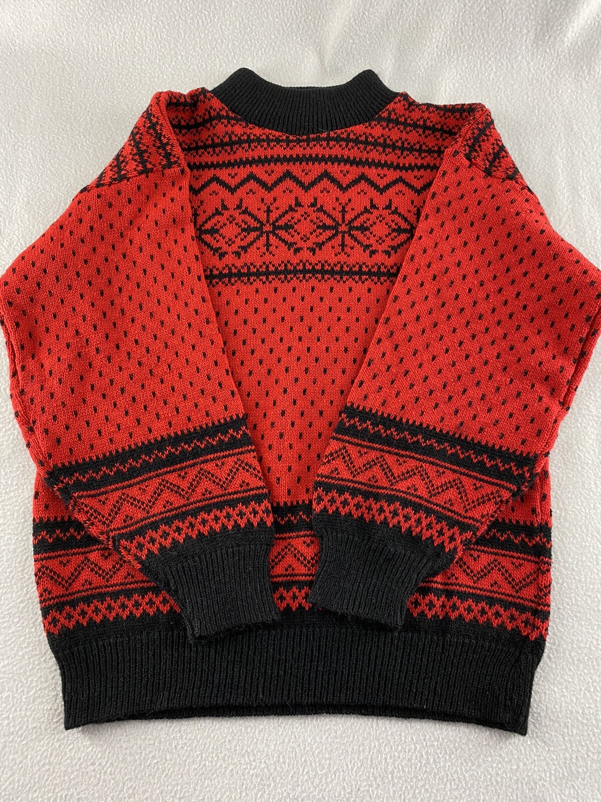 Vintage American Pride Sweater Pullover Nordic Pattern Red Black Acrylic Size S