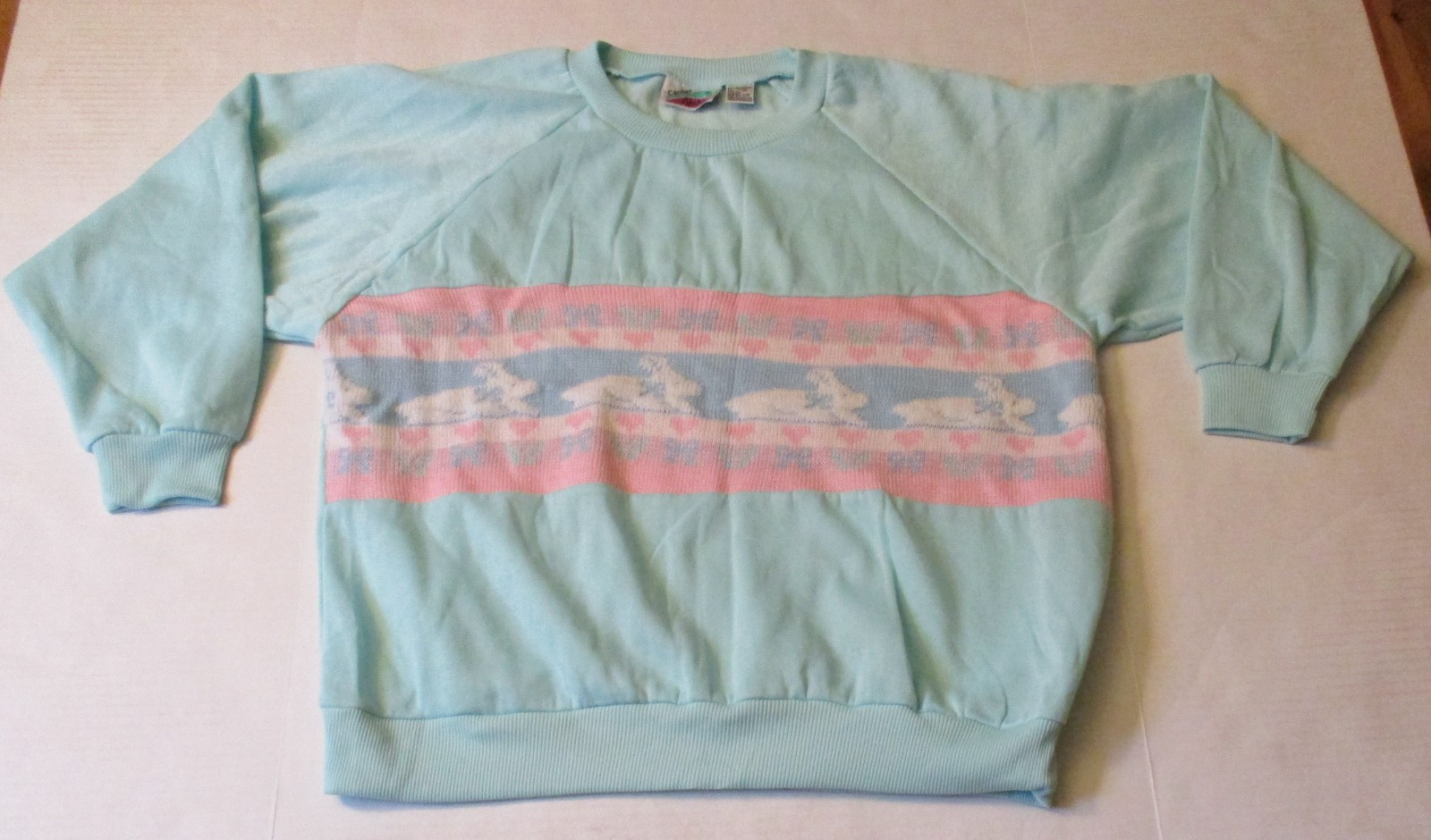 Center Aisle Plus Bunny Rabbit Sweater 44/24W Vintage 1980&rsquo;s Women&rsquo;s Blue Pink