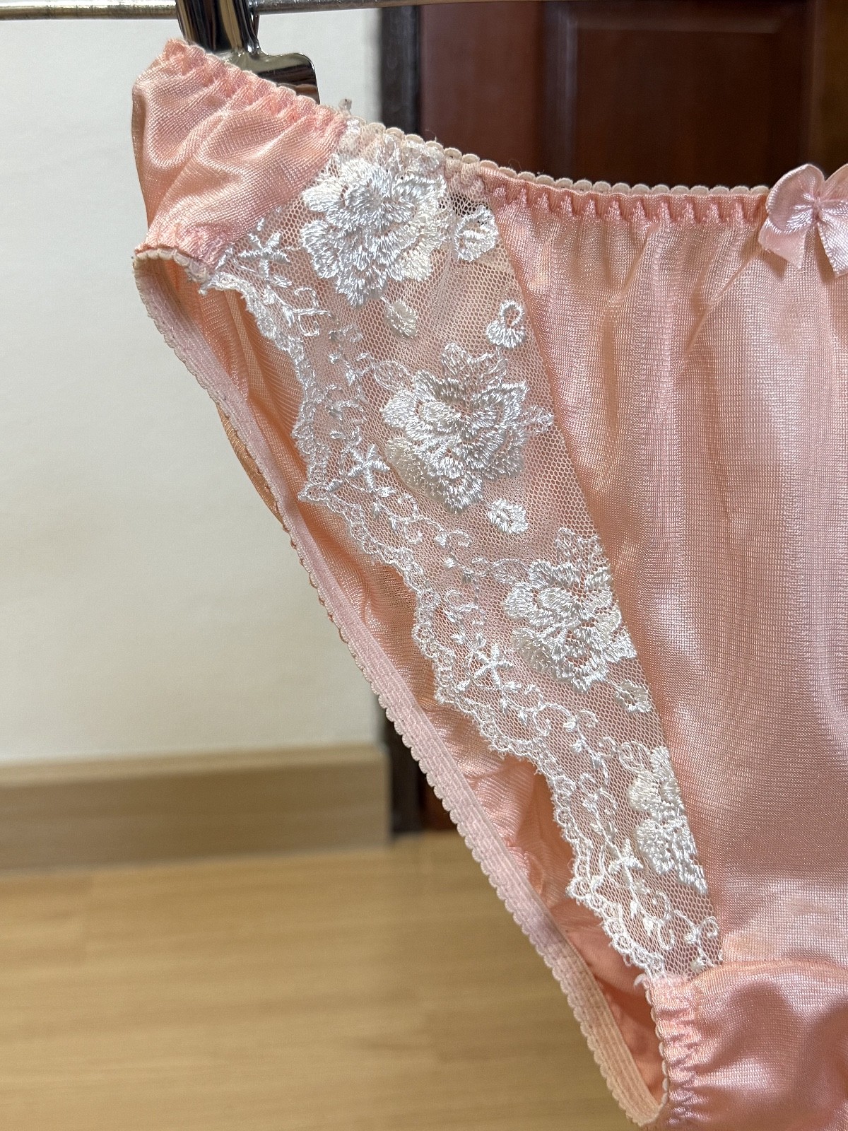 Vintage Silky Slippery Polyester Panty Sheer Nylon White Lace Bikini Brief Sz.6M
