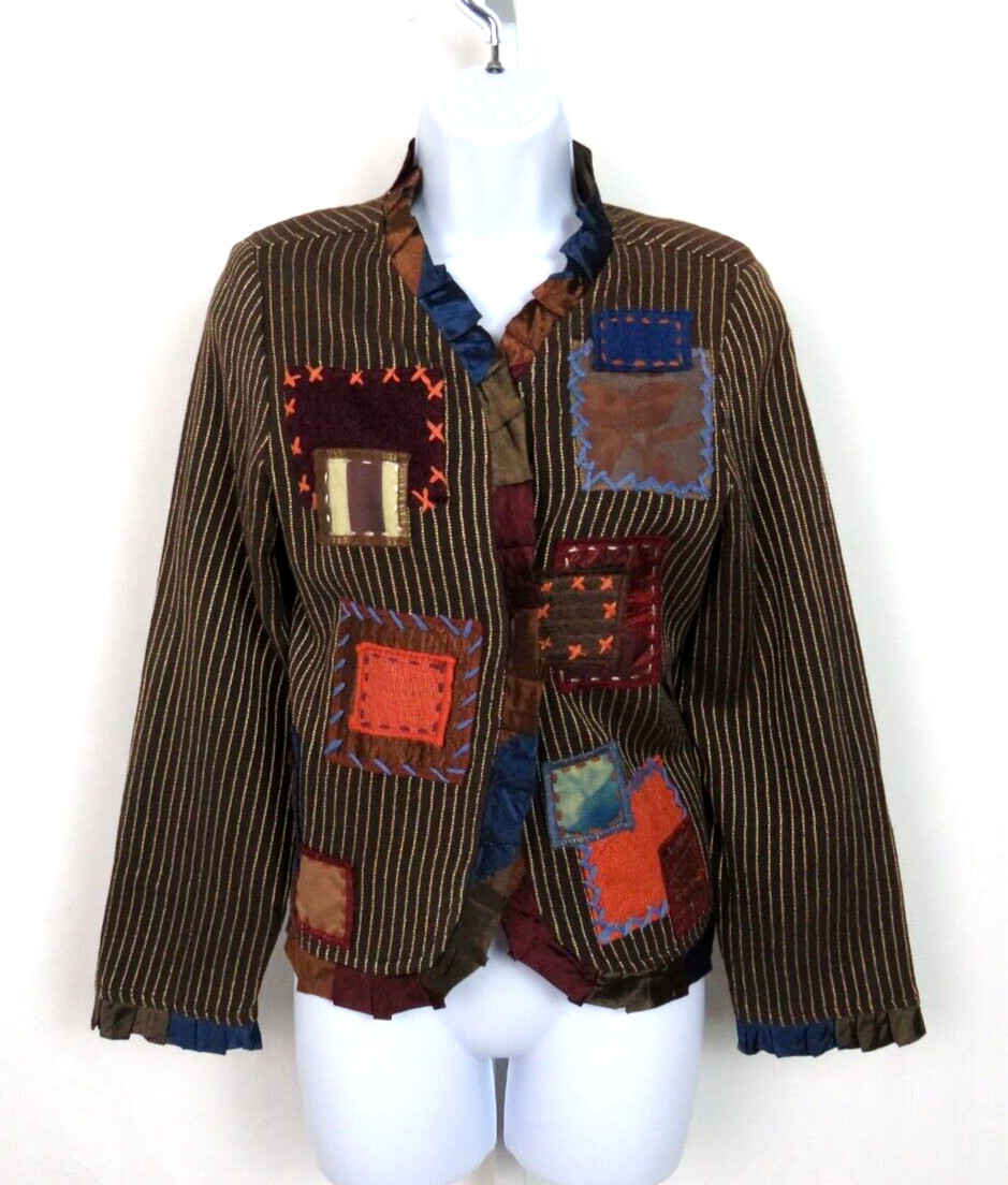 VTG 1990s 2000s SHARON ANTHONY BY CRYSTAL STRIPED PATCHWORK JACKET SIZE MEDIUM