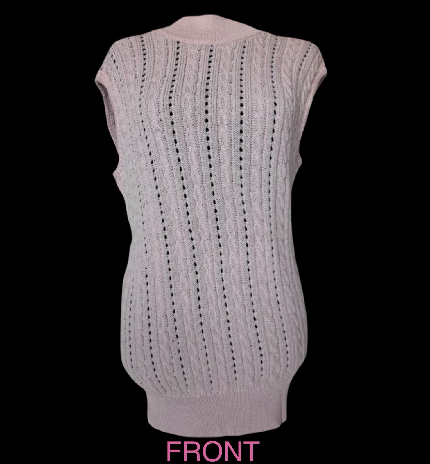 Vintage Courreges Women’s Pink Rayon Knit Sweater Vest Size Large Vneck On Back