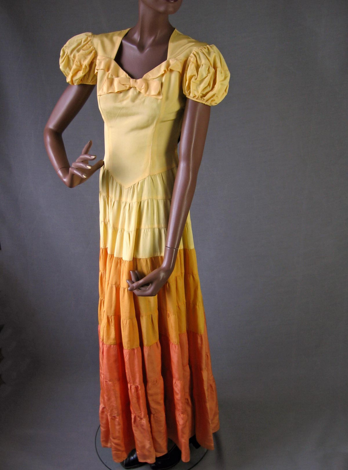 Vintage 30s 40s Sunset Ombre Tiered Full Skirt Long Dress XS Prom Formal VFG