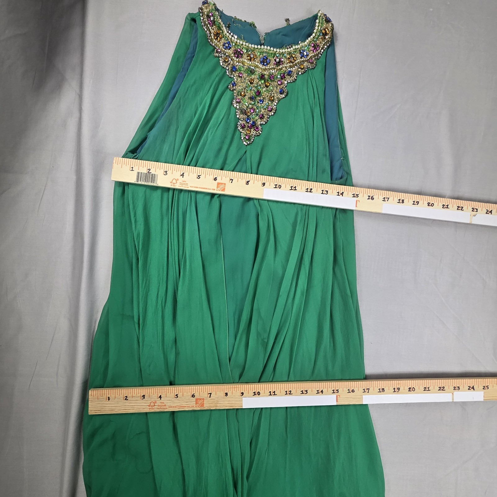 VTG John Doyle Bishop Seattle Beaded Silk Chiffon Gown Green Avant Garde Read