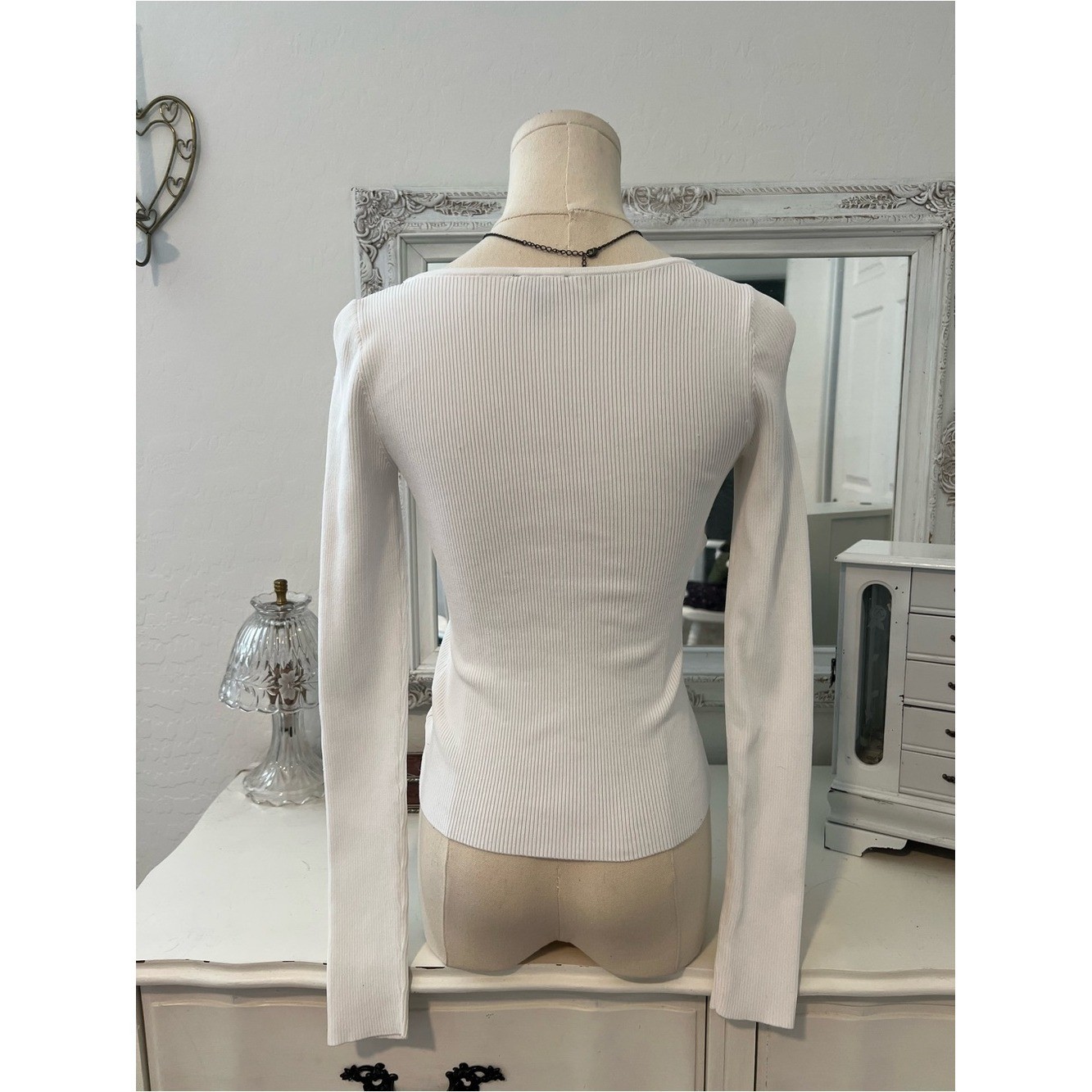 vintage express white button front long sleeve top/cardigan