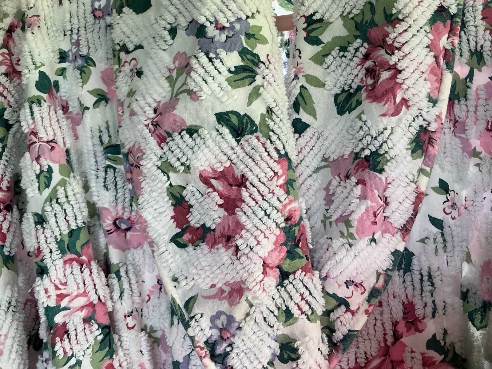 Vintage 60s Stan Herman Herbcraft Chenille Floral Belted Robe Women&rsquo;s Med/Large