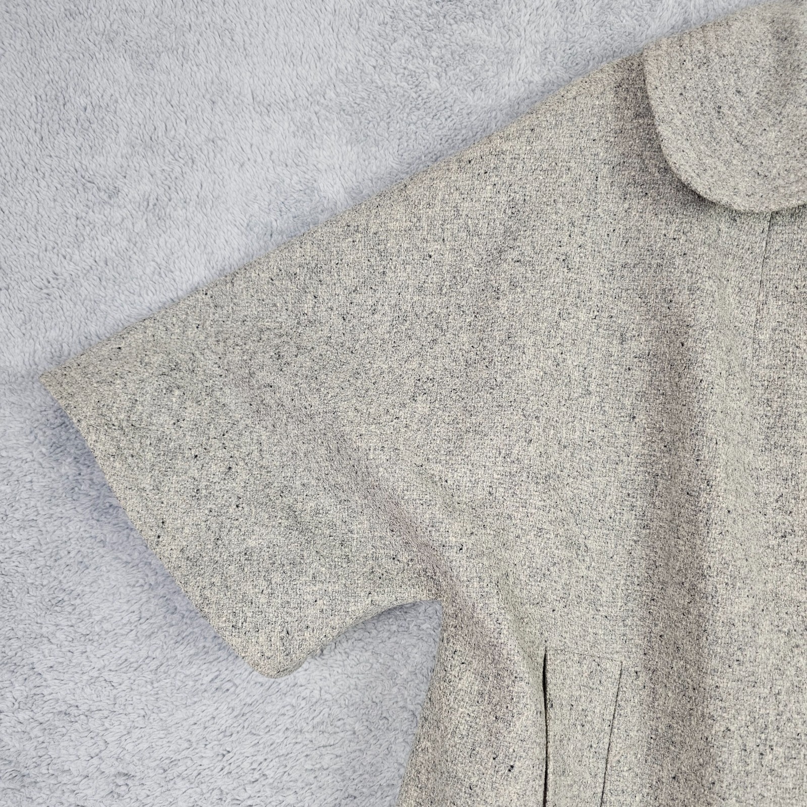 Vintage 50s Swing Coat Large Gray Wool Tweed Peter Pan Collar Button Up Pockets