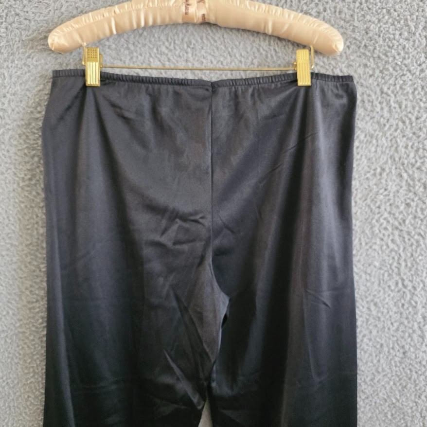 Vintage Nylon Sleepware Pants Medium Black Elastic Waist Lace Hem Grannypants