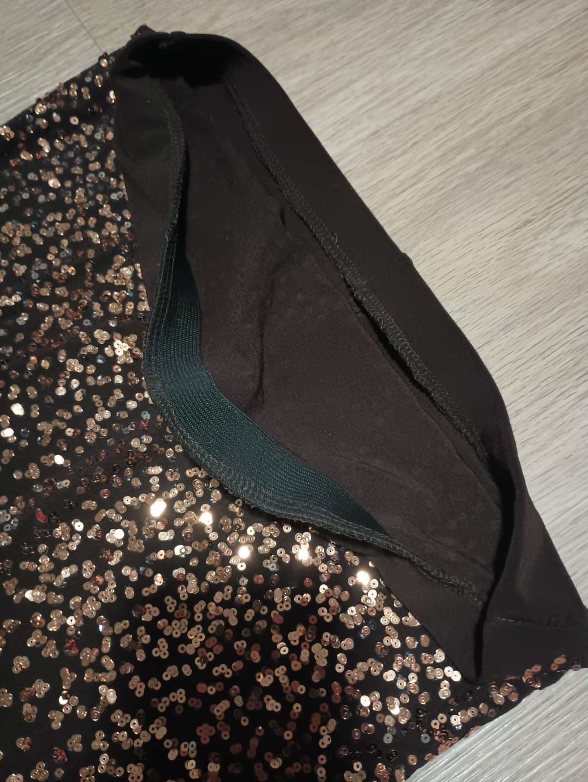 Vtg 90s Stretch Brown Sparkly Copper Sequin Strapless Asymmetric Tunic Top XS