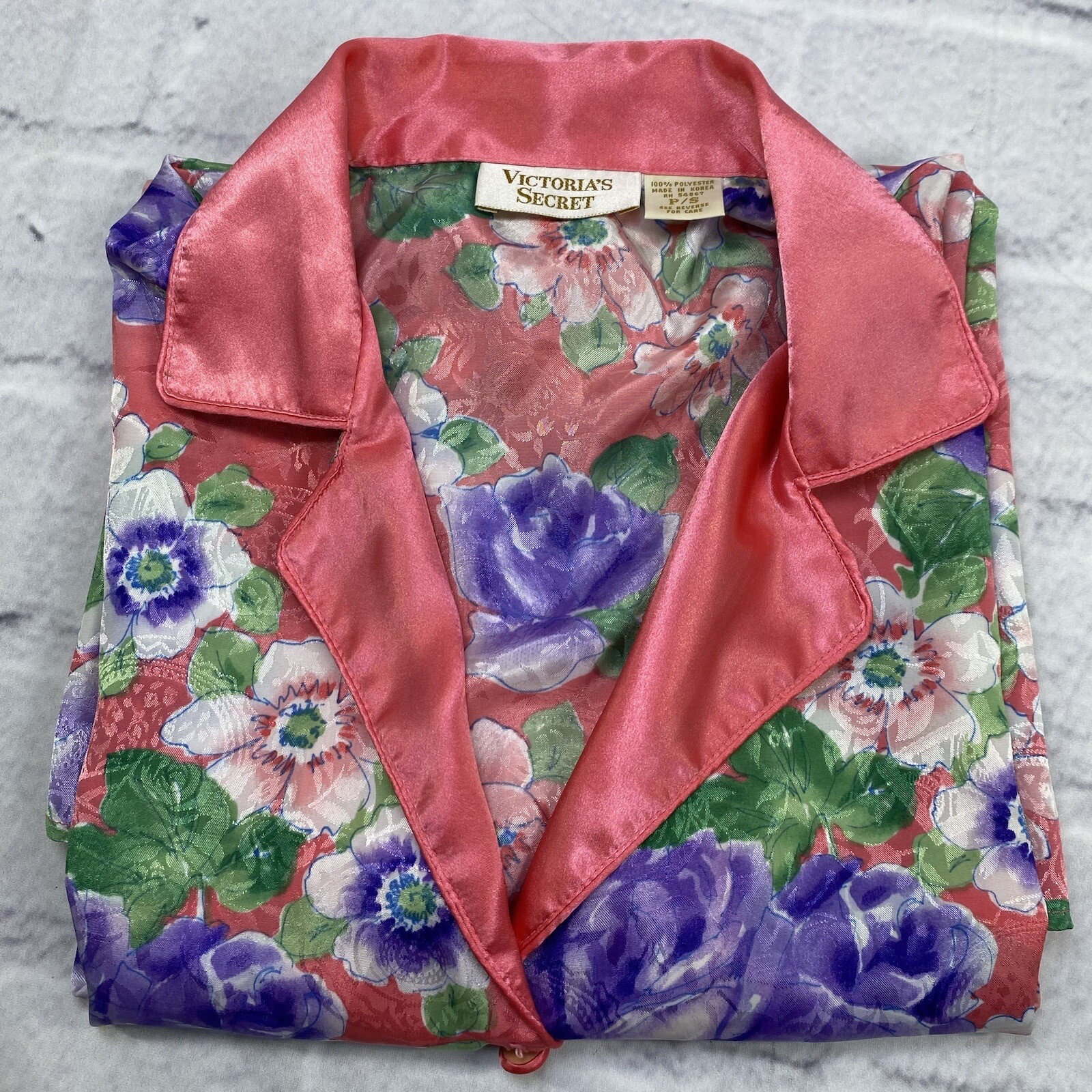 Vintage Victoria&rsquo;s Secret Gold Label Satin Night Shirt Size P/S Pink Floral