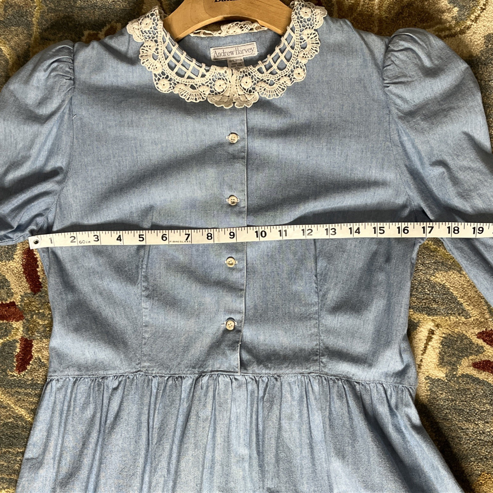 Vtg. Cottagecore Teacher Librarian Modest Dress w/Lace Collar Light Blue Sz 10
