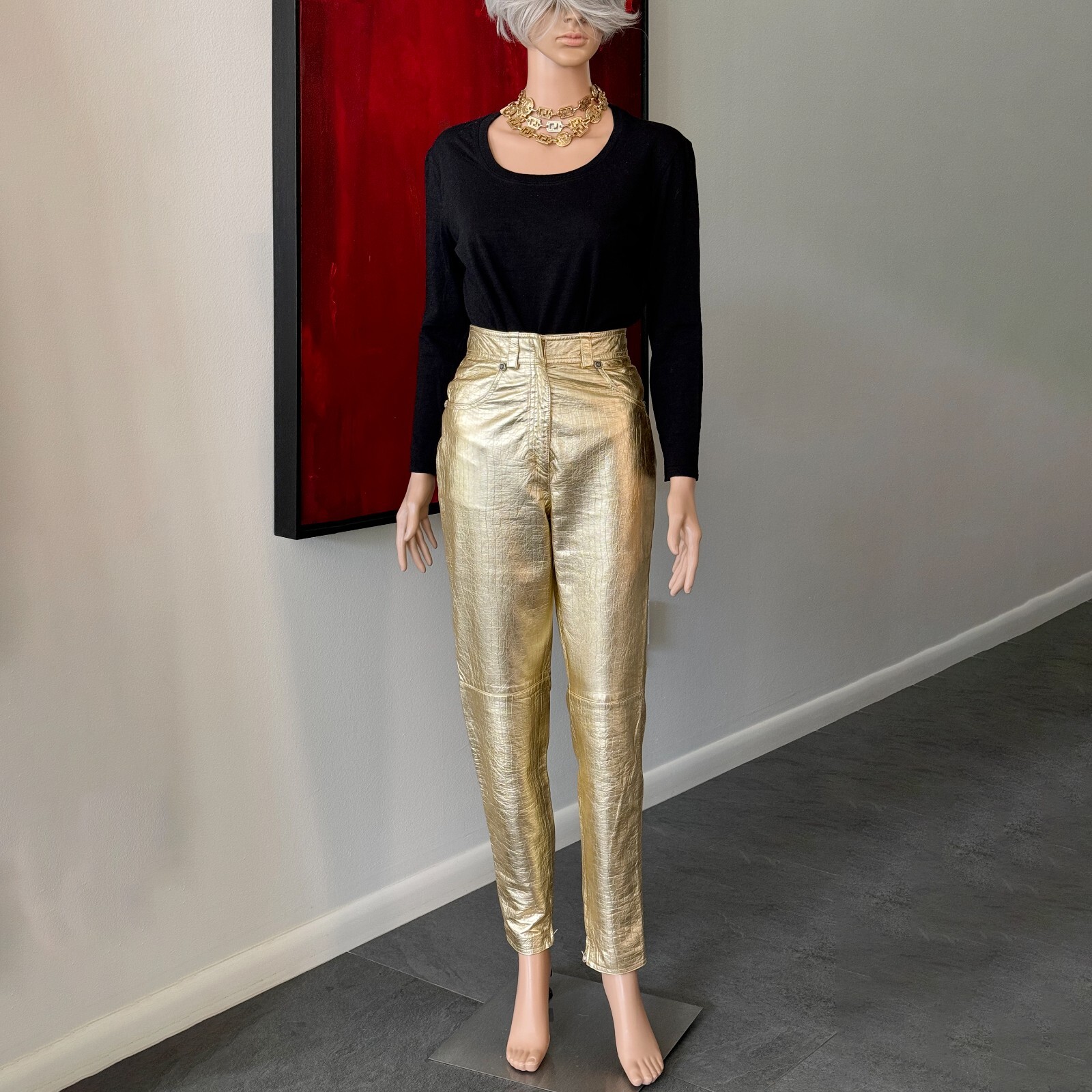 GIANNI VERSACE metallic gold leather pants size IT 40/42 from F/W 1994/95