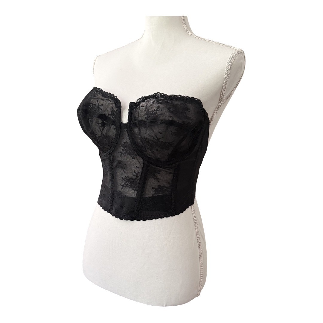 Backless by Young Smoothie Bra Corset Busier Black Lace Strapless Womens 34D