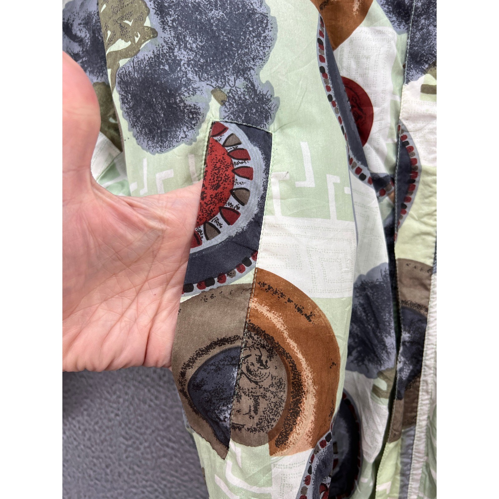 VTG Carte 100% Silk Bomber Jacket Abstract Medallion Print Sage Green Medium
