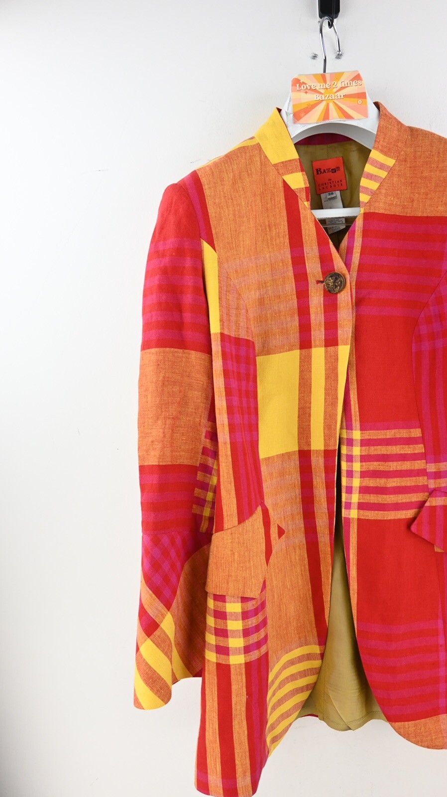 Vintage Bazar by Christian Lacroix 100% linen check blazer size EU38/UK12