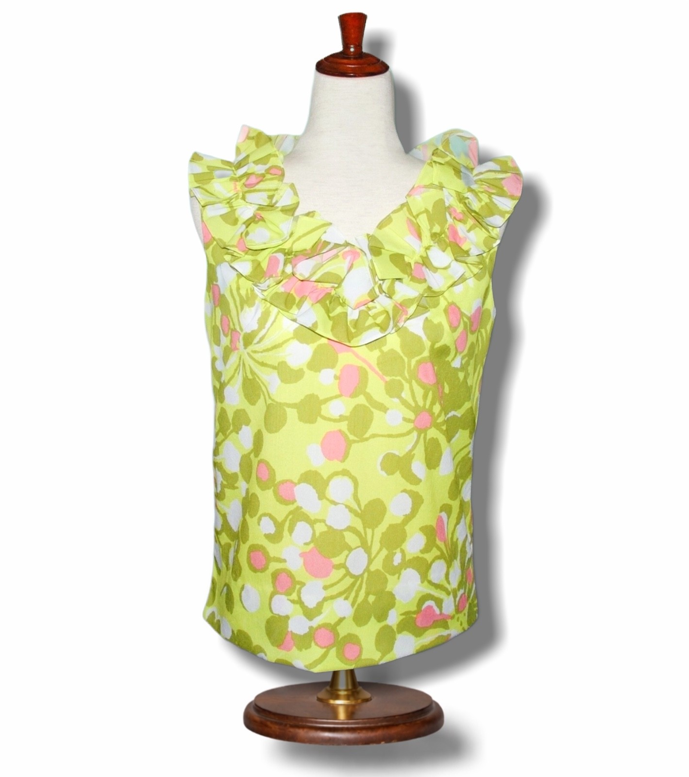 Vtg 1960&rsquo;s Hawaiian Ruffle Blouse Women&rsquo;s 36&Prime; Bust Top Aloha Tiki Party Beach