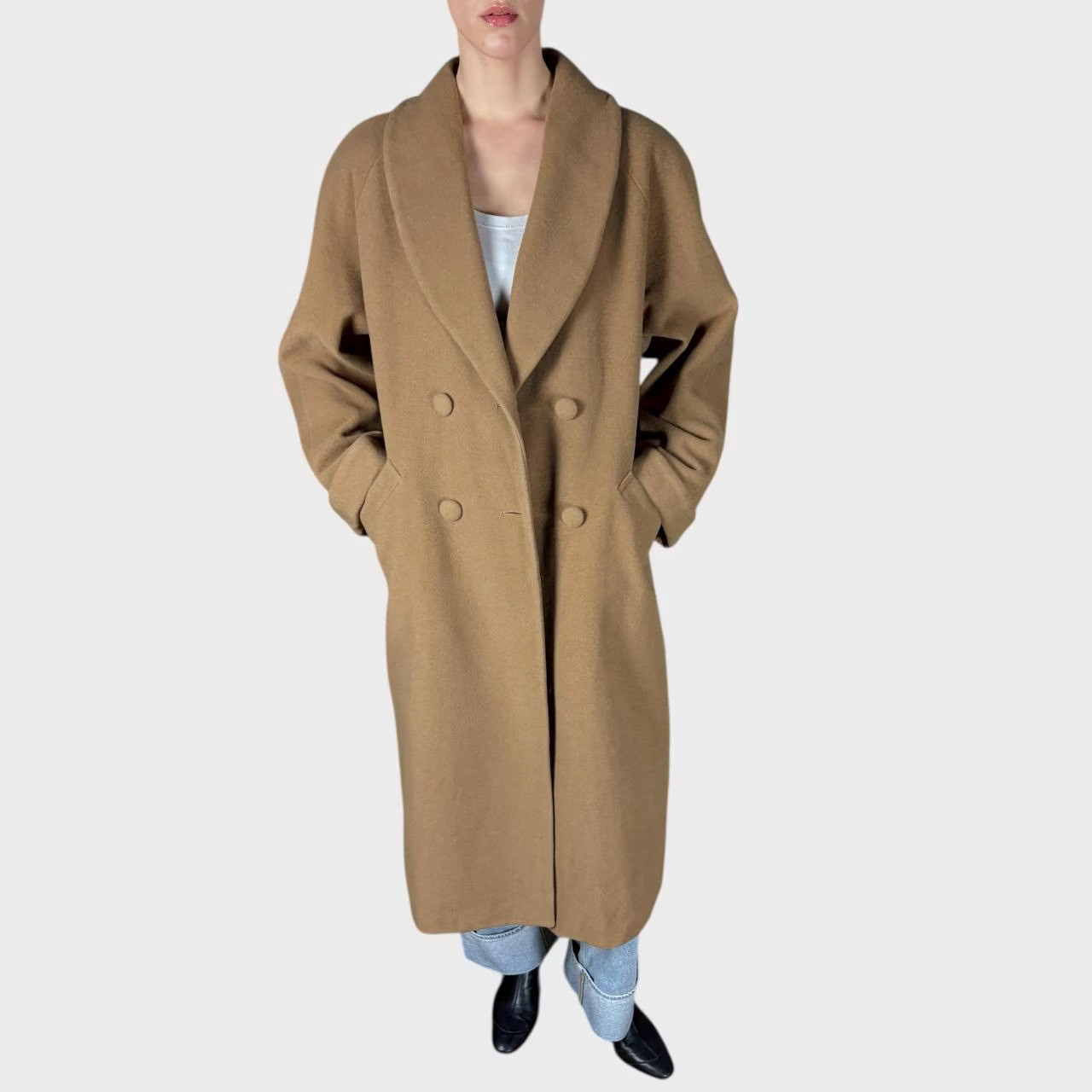 Vintage Beige Wool Coat Classic Minimalist Warm Winter Coat size US10/12; EU42