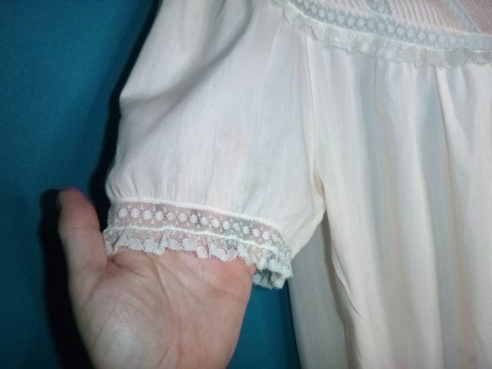 Vtg Barbizon Blendaire Batiste Robin Style Short Nightgown Pink Lace Trim Sz M