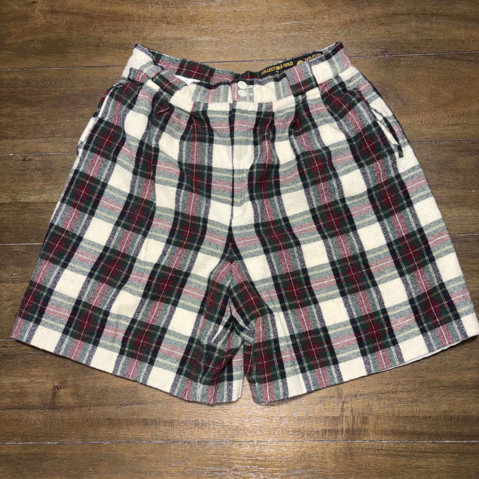 Vintage Collectable Gold Giorgio Sant Angelo 100% Wool Shorts Plaid Sz 14 Lined