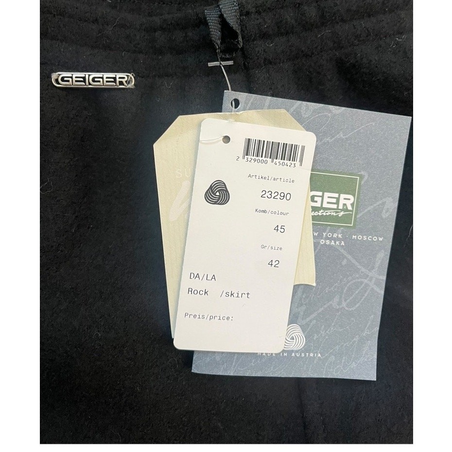 $376 GEIGER Boiled Wool Black Pencil Skirt | 42 EU (12 US) | New! Vintage!