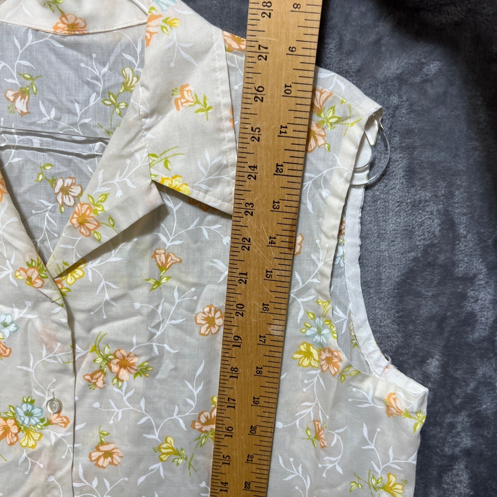 VTG Handmade Floral Sleeveless Button Down Shirt Blouse Cottage Hippy Retro Top