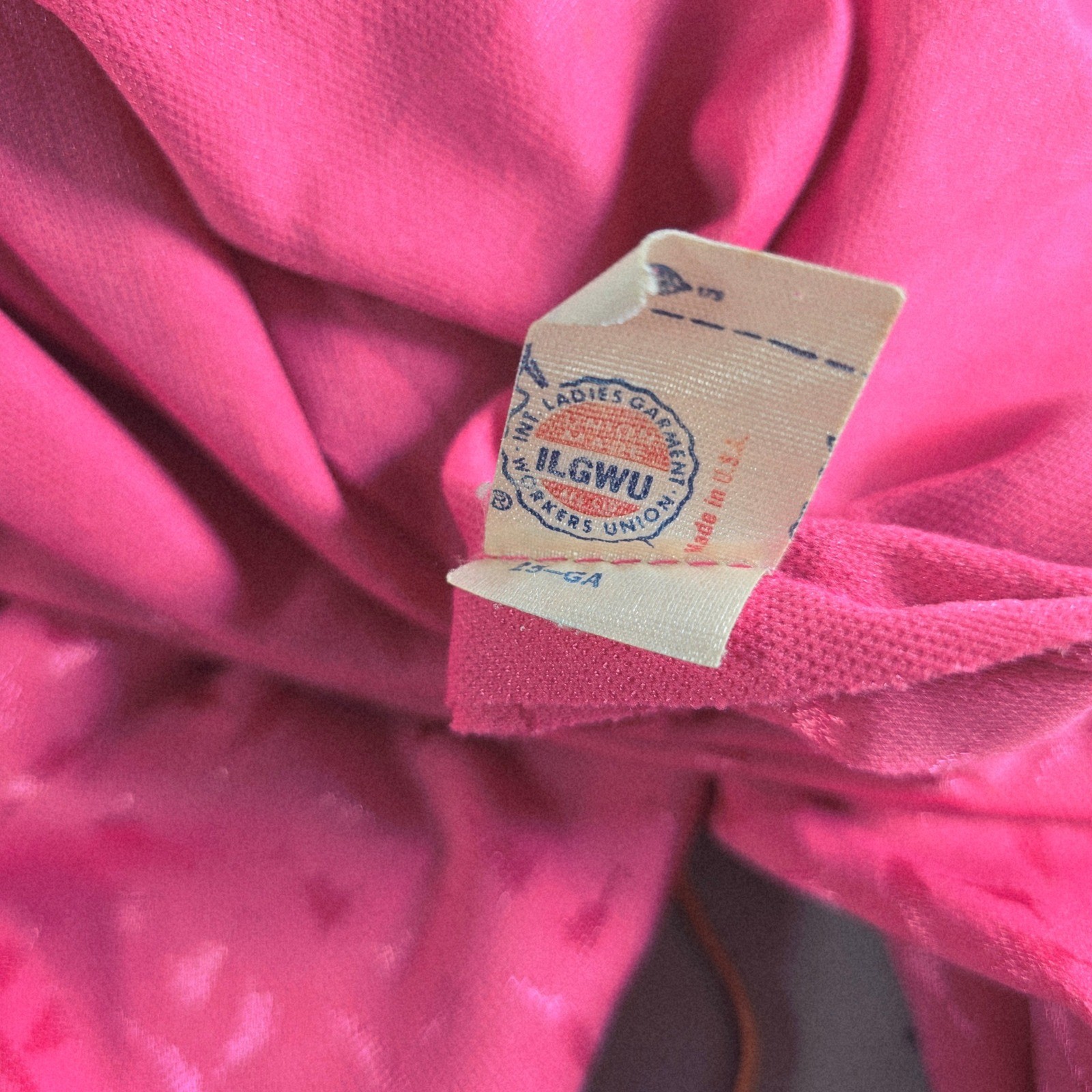 Vintage Union Made Pink Jacquard Shift Dress 3/4 Puff Sleeve Magenta Made in USA