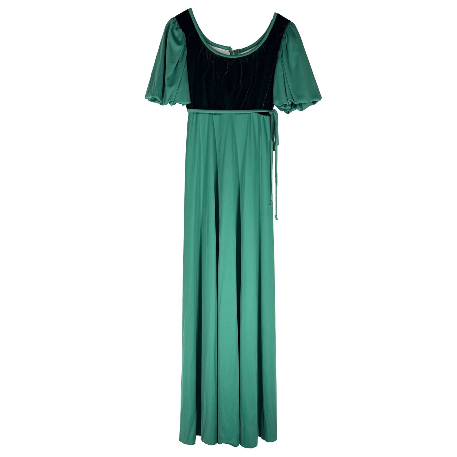 Vintage House of Bianchi Velvet Bodice Empire Waist Maxi Dress Green 60s 70s