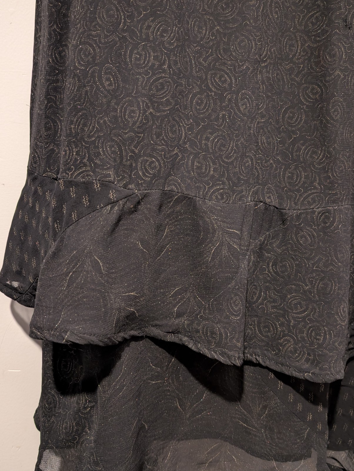 90s Whimsigoth Bias Tier Devoré Dress Bronze Metallic Handkerchief Hem Fairy ~ S