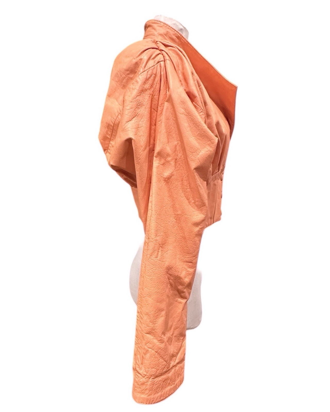 Vintage 1980s Chia Peach Ruched Crop Creamy Matte Leather Jacket Sz S