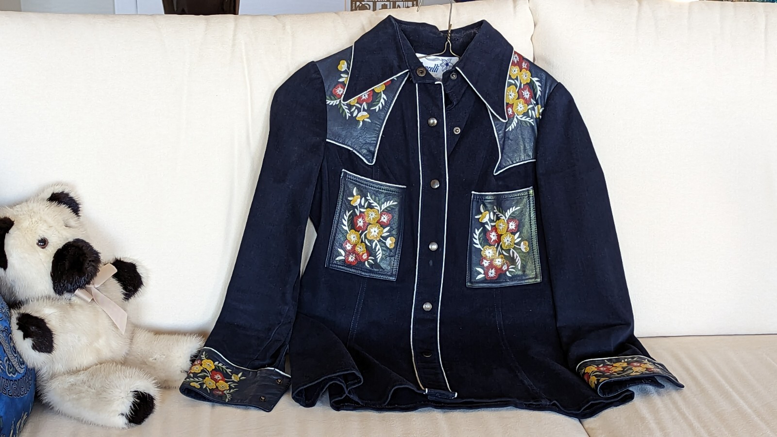 Vintage Roncelli Jacket Early 70s Handpainted Leather Patches EC Hong Kong Sz 7