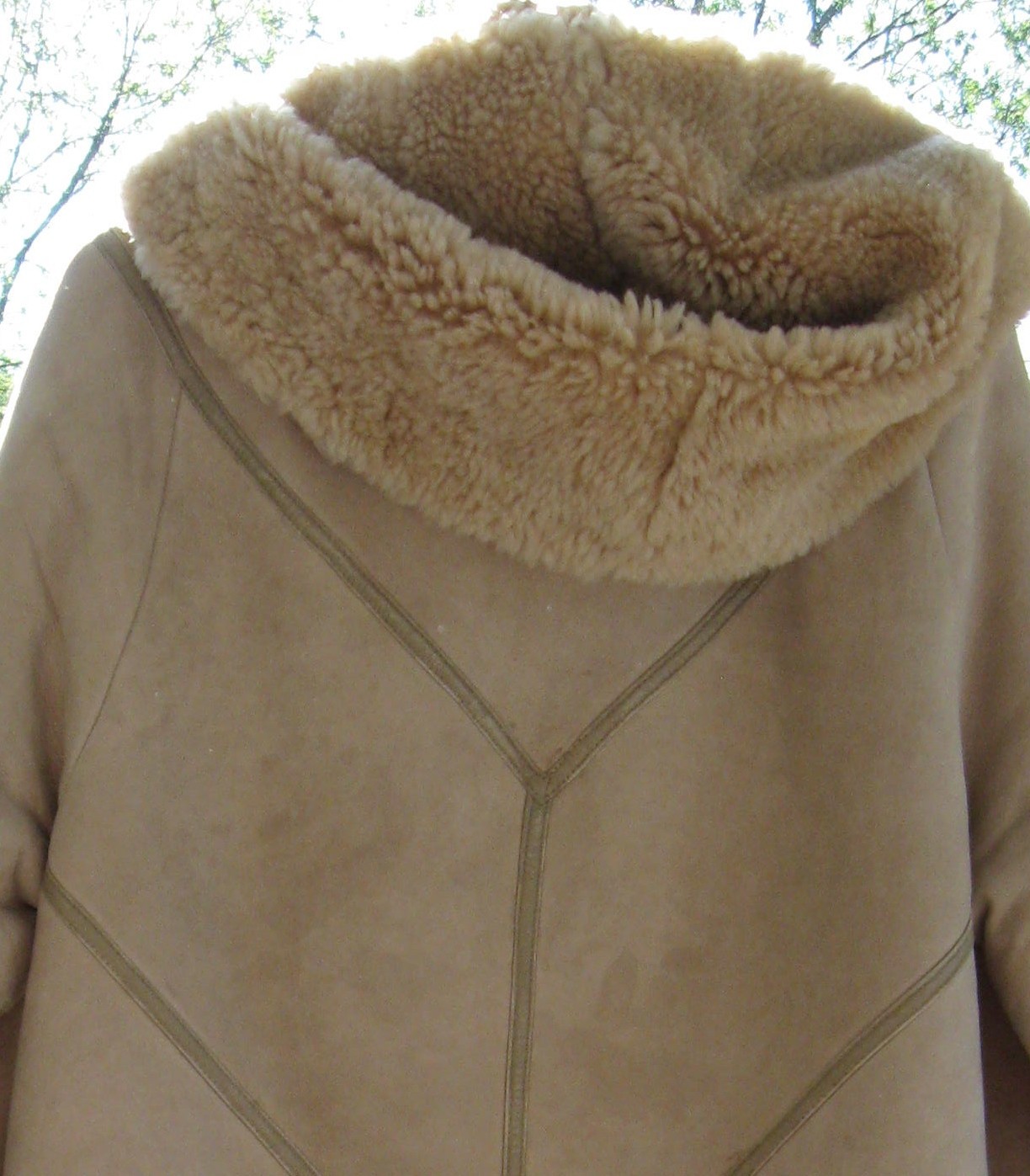 WOMENS VINTAGE GENUINE SHEARLING SHEEPSKIN LONG COAT REMOVABLE HOOD SZ 42 MEDIUM