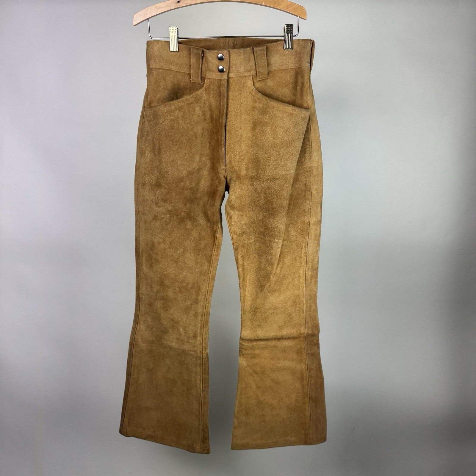 Vintage 1960s Suede Leather Flare Pants | Custom Made | Paisley Lined | 28×26.5