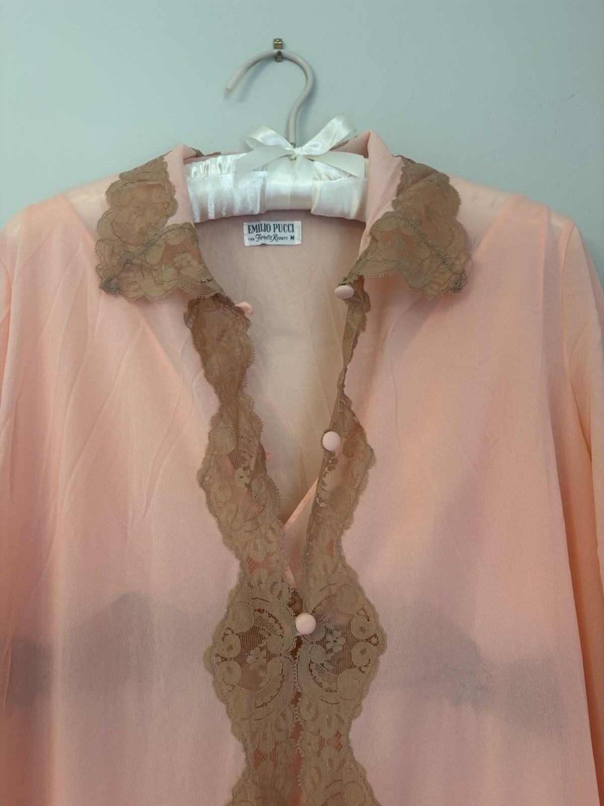 Vtg Emilio Pucci Formfit Rogers Pink Lace Nightgown Robe M medium Peignoir EUC