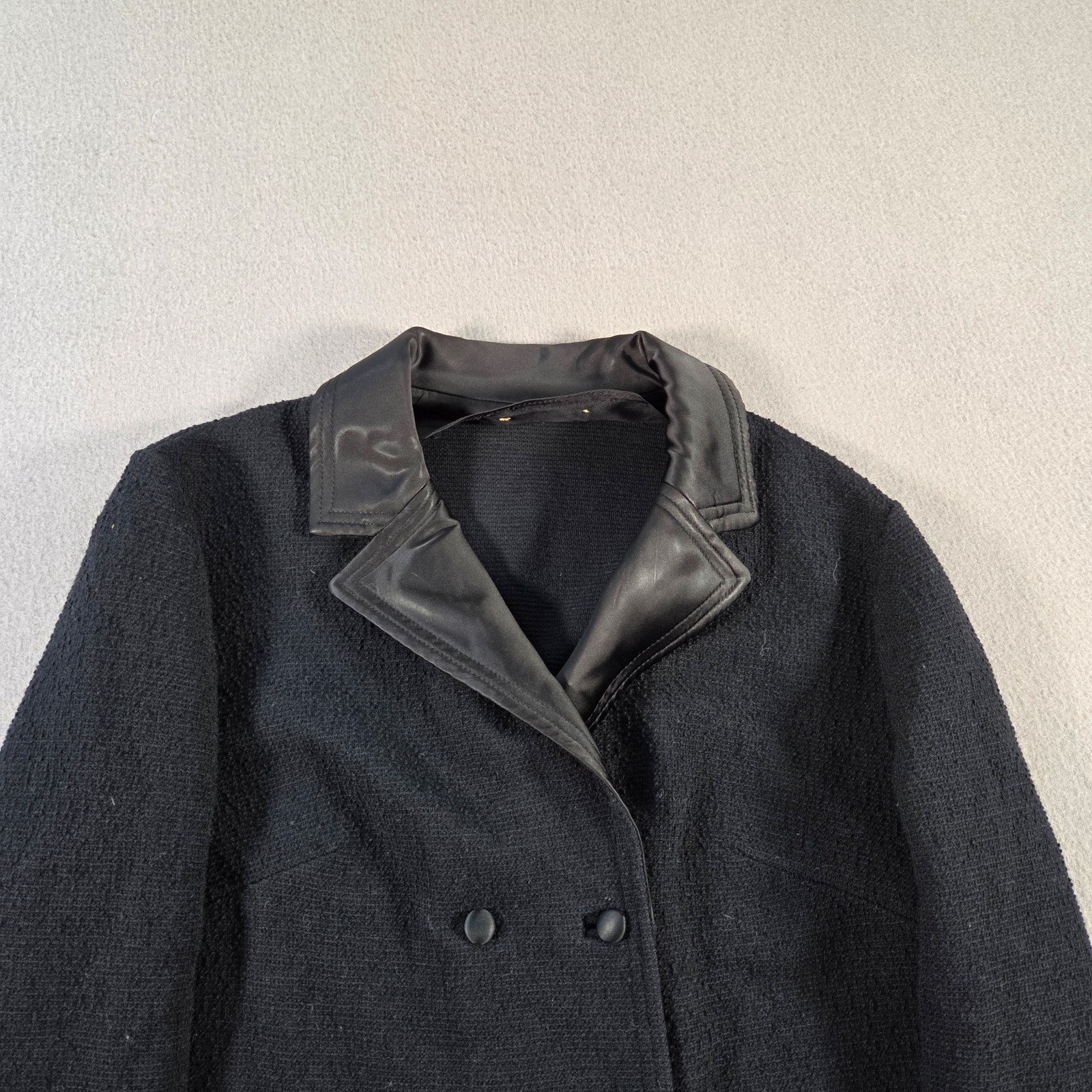 Vintage Butte Knit Jacket Womens Small Black Wool Double Breast Peacoat 60s 70s