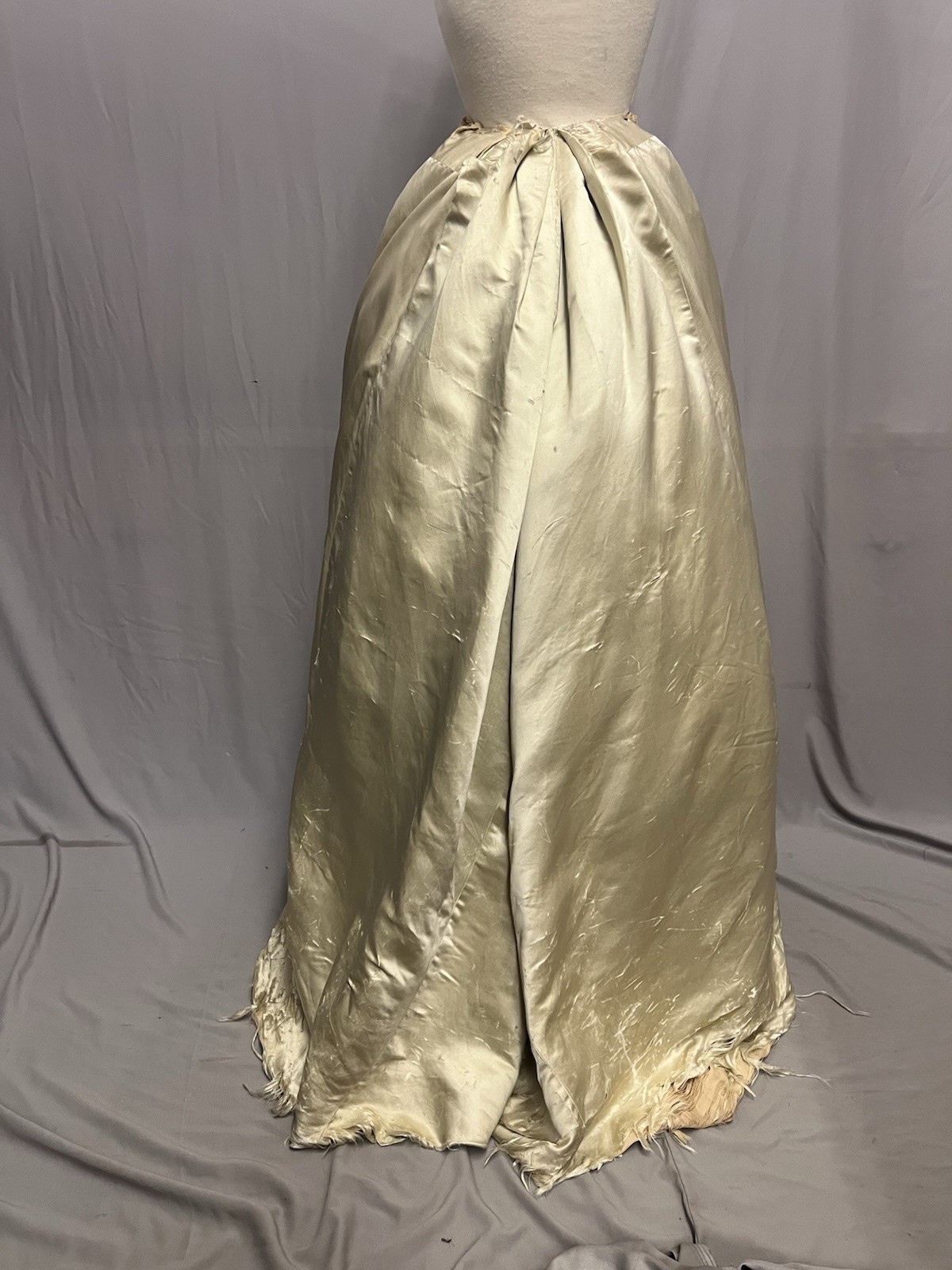 1880’s Light Celery Green Silk Bustle Skirt – Heavy Embroidered & Beaded Florals