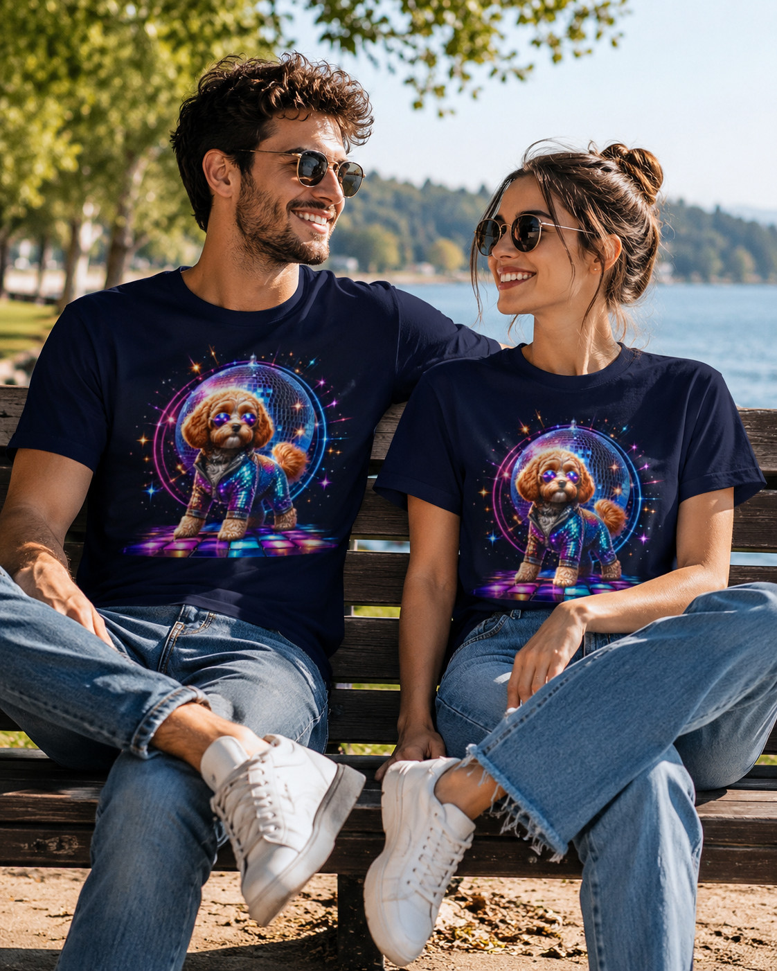 Women&rsquo;s Dancing Cavapoo Disco Ball V-Neck T-Shirt Funny 1970s