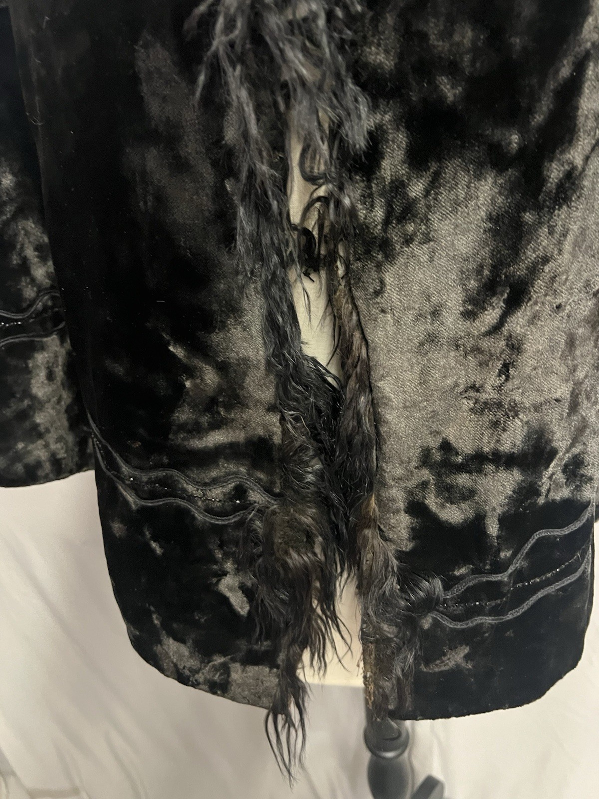 1890’s Antique Black Plush Velvet Cape Narrow Soutach & Jet Bead Trim