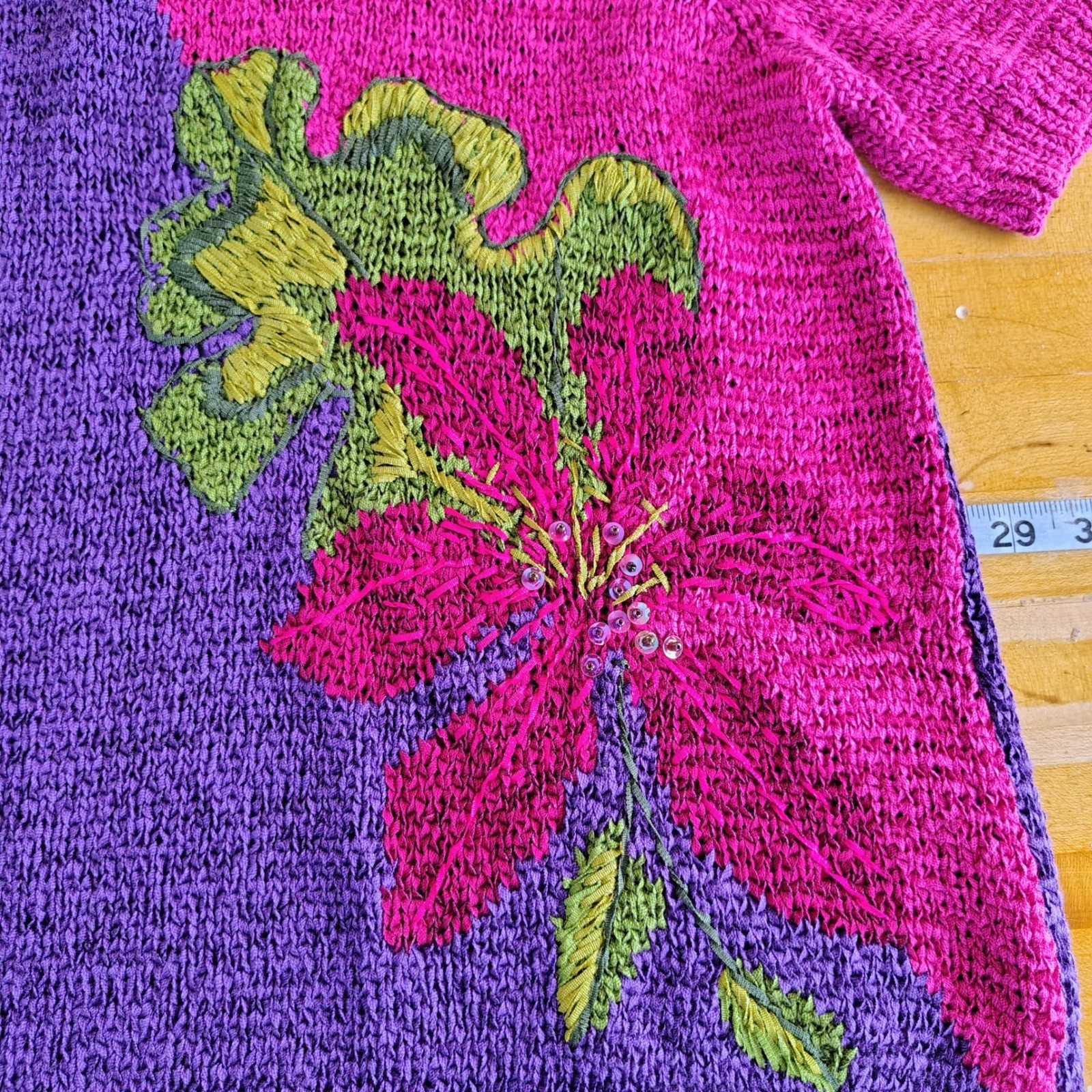 Koret Vintage 2 Piece Set Womens Medium Pink Purple Floral Knit Top Maxi Skirt